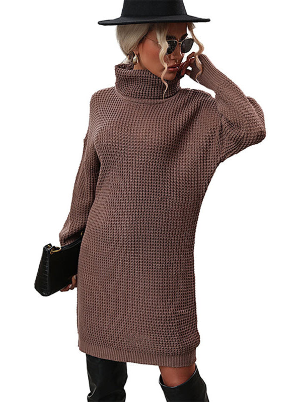 Solid color turtleneck sweater dress-Free Shipping - aurelia-clothing-8955