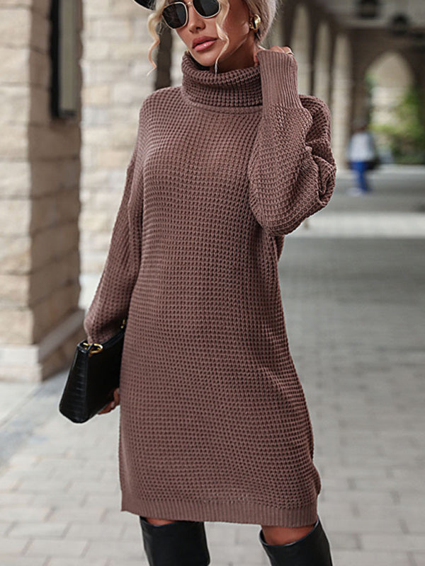 Solid color turtleneck sweater dress-Free Shipping - aurelia-clothing-8955