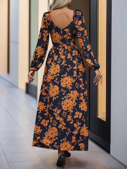 Split Printed Surplice Long Sleeve Midi Dress - Free Shipping - aurelia-clothing-8955