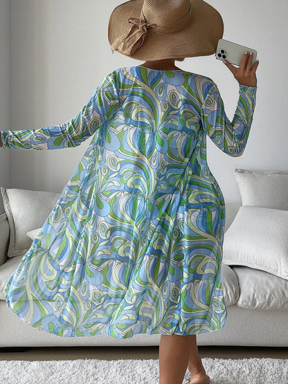 Split three-piece high waist long-sleeved ins blouse drawstring bikini - aurelia-clothing-8955
