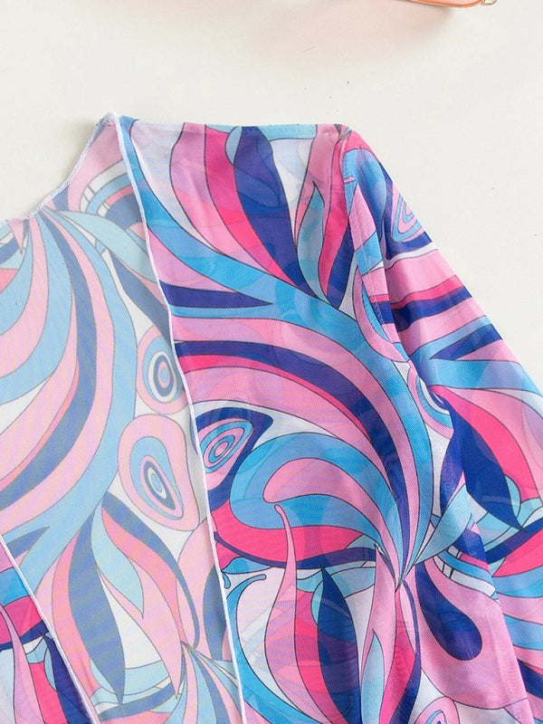 Split three-piece high waist long-sleeved ins blouse drawstring bikini - aurelia-clothing-8955