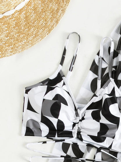 Split three-piece high waist long-sleeved ins blouse drawstring bikini - aurelia-clothing-8955