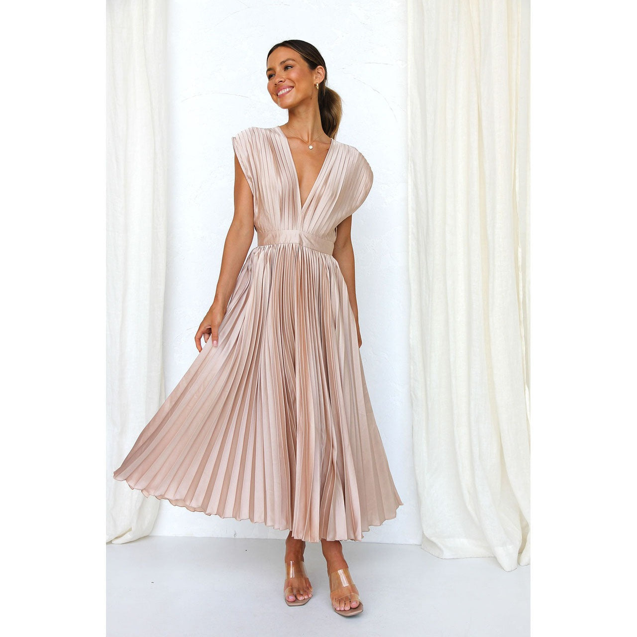SpringSummer New Sexy Pleated Dress INS Casual Loose Zipper Sleeveless Dress - Free Shipping - aurelia-clothing-8955