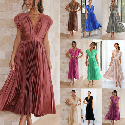 SpringSummer New Sexy Pleated Dress INS Casual Loose Zipper Sleeveless Dress - Free Shipping - aurelia-clothing-8955