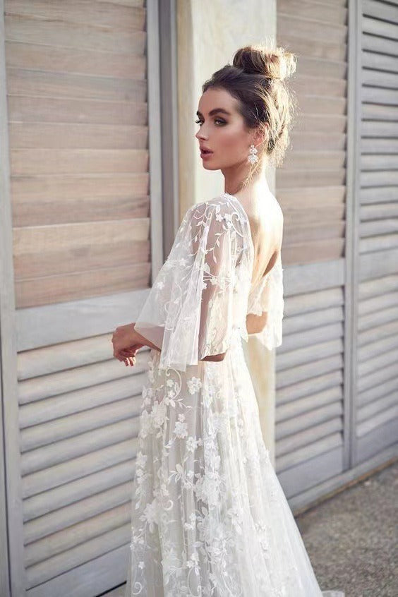 SpringSummer New Womens Deep V Mid length Dress Lace Backless Evening Dress - Free Shipping - aurelia-clothing-8955