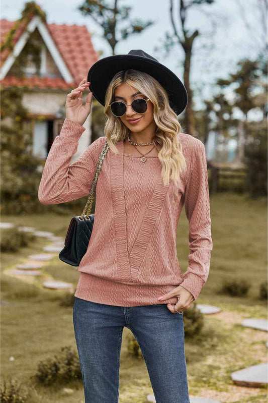 Square Neck Long Sleeve Blouse - aurelia-clothing-8955