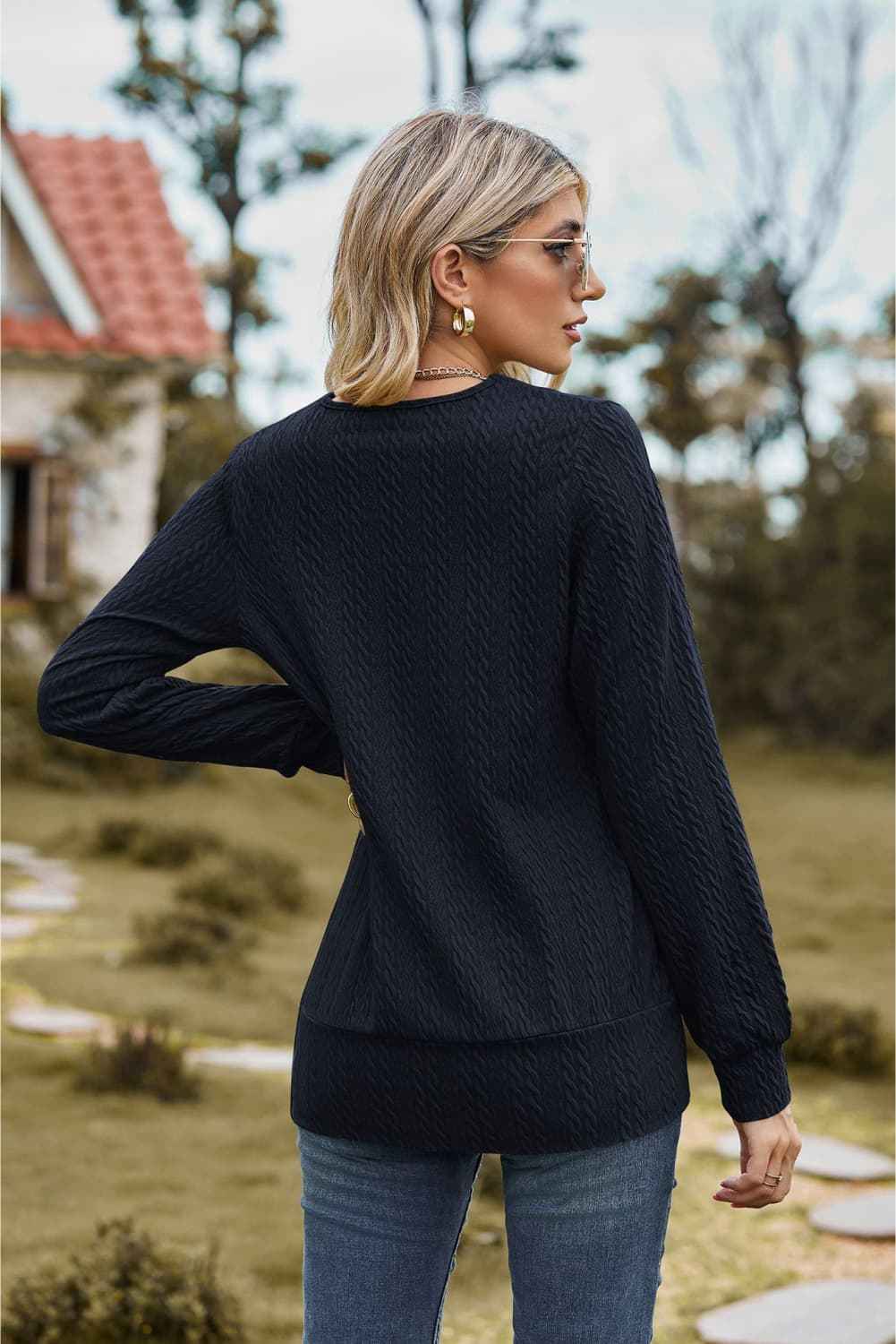 Square Neck Long Sleeve Blouse - aurelia-clothing-8955