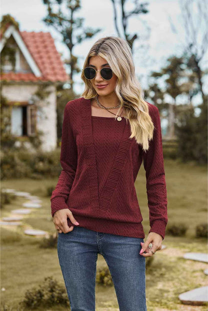 Square Neck Long Sleeve Blouse - aurelia-clothing-8955