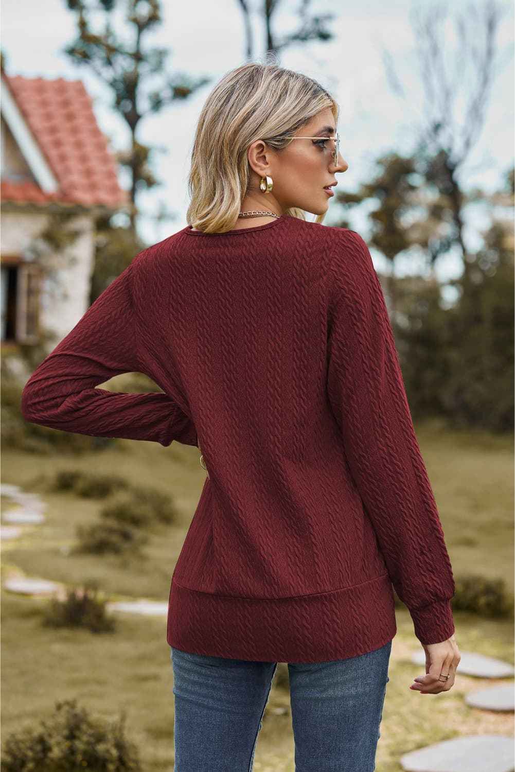 Square Neck Long Sleeve Blouse - aurelia-clothing-8955