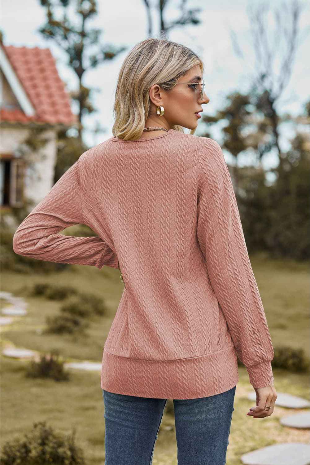 Square Neck Long Sleeve Blouse - aurelia-clothing-8955