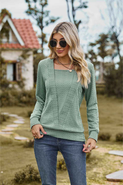 Square Neck Long Sleeve Blouse - aurelia-clothing-8955