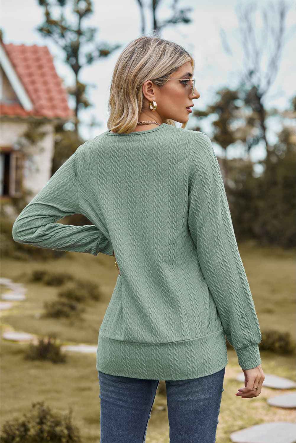 Square Neck Long Sleeve Blouse - aurelia-clothing-8955