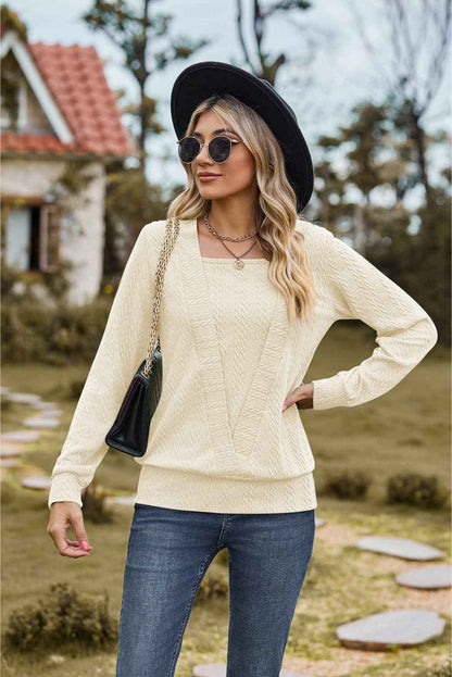 Square Neck Long Sleeve Blouse - aurelia-clothing-8955