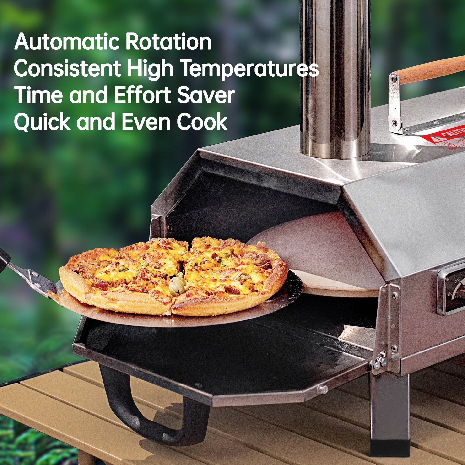 Stainless Steel Pizza Oven Outdoor 12 Automatic Rotatable Pizza Ovens Portable Wood Fired Pizza Oven Pizza Maker with Timer - Free Shipping - aurelia-clothing-8955