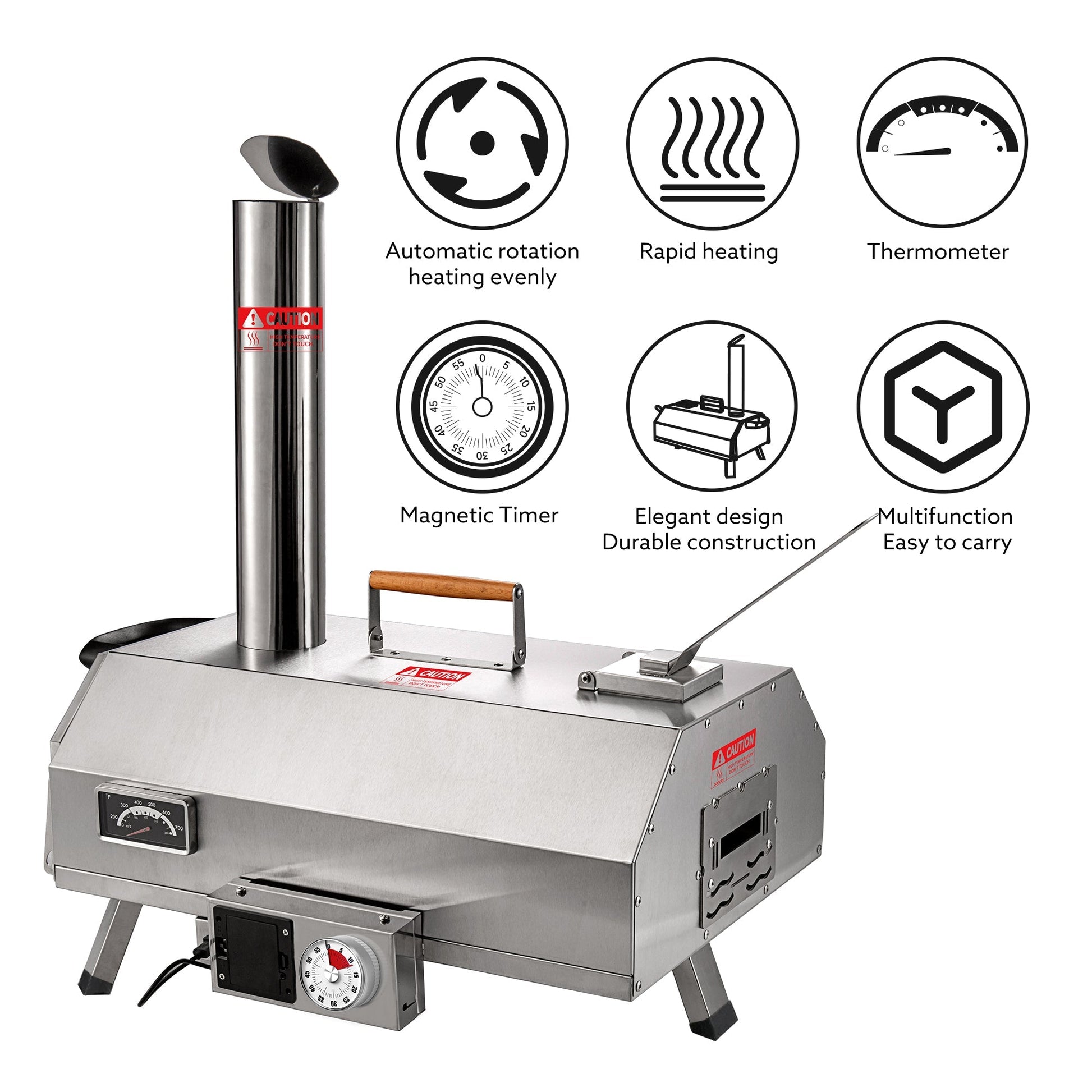 Stainless Steel Pizza Oven Outdoor 12 Automatic Rotatable Pizza Ovens Portable Wood Fired Pizza Oven Pizza Maker with Timer - Free Shipping - aurelia-clothing-8955