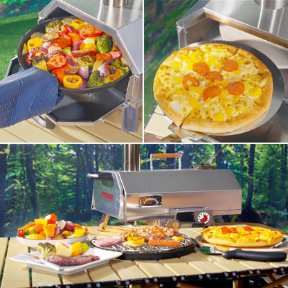 Stainless Steel Pizza Oven Outdoor 12 Automatic Rotatable Pizza Ovens Portable Wood Fired Pizza Oven Pizza Maker with Timer - Free Shipping - aurelia-clothing-8955