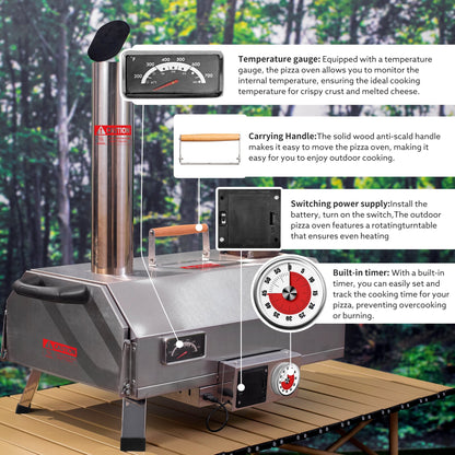 Stainless Steel Pizza Oven Outdoor 12 Automatic Rotatable Pizza Ovens Portable Wood Fired Pizza Oven Pizza Maker with Timer - Free Shipping - aurelia-clothing-8955