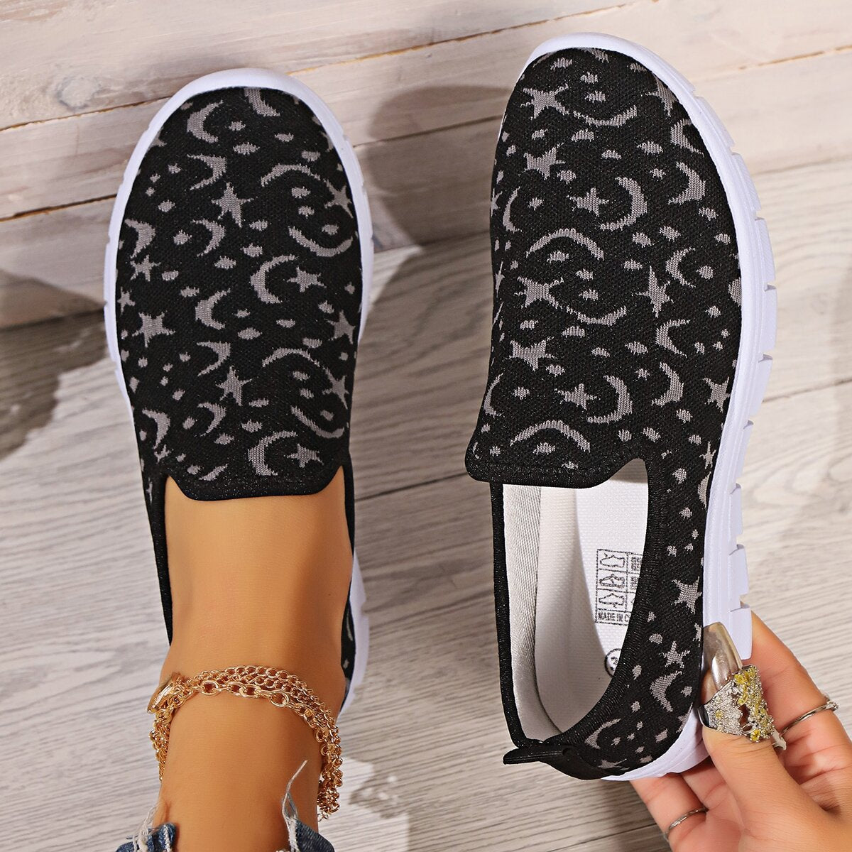 Star & Moon Pattern Flat Loafers - aurelia-clothing-8955
