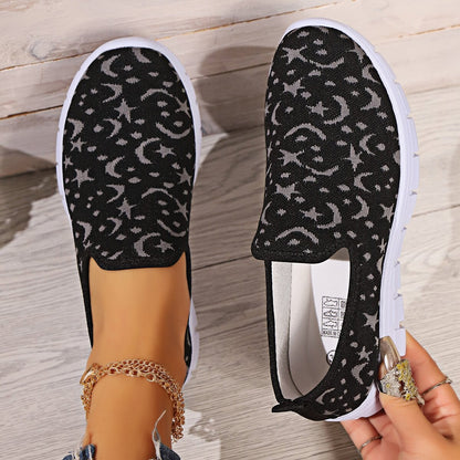 Star & Moon Pattern Flat Loafers - aurelia-clothing-8955
