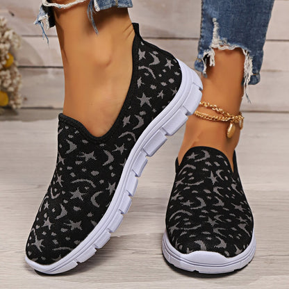 Star & Moon Pattern Flat Loafers - aurelia-clothing-8955