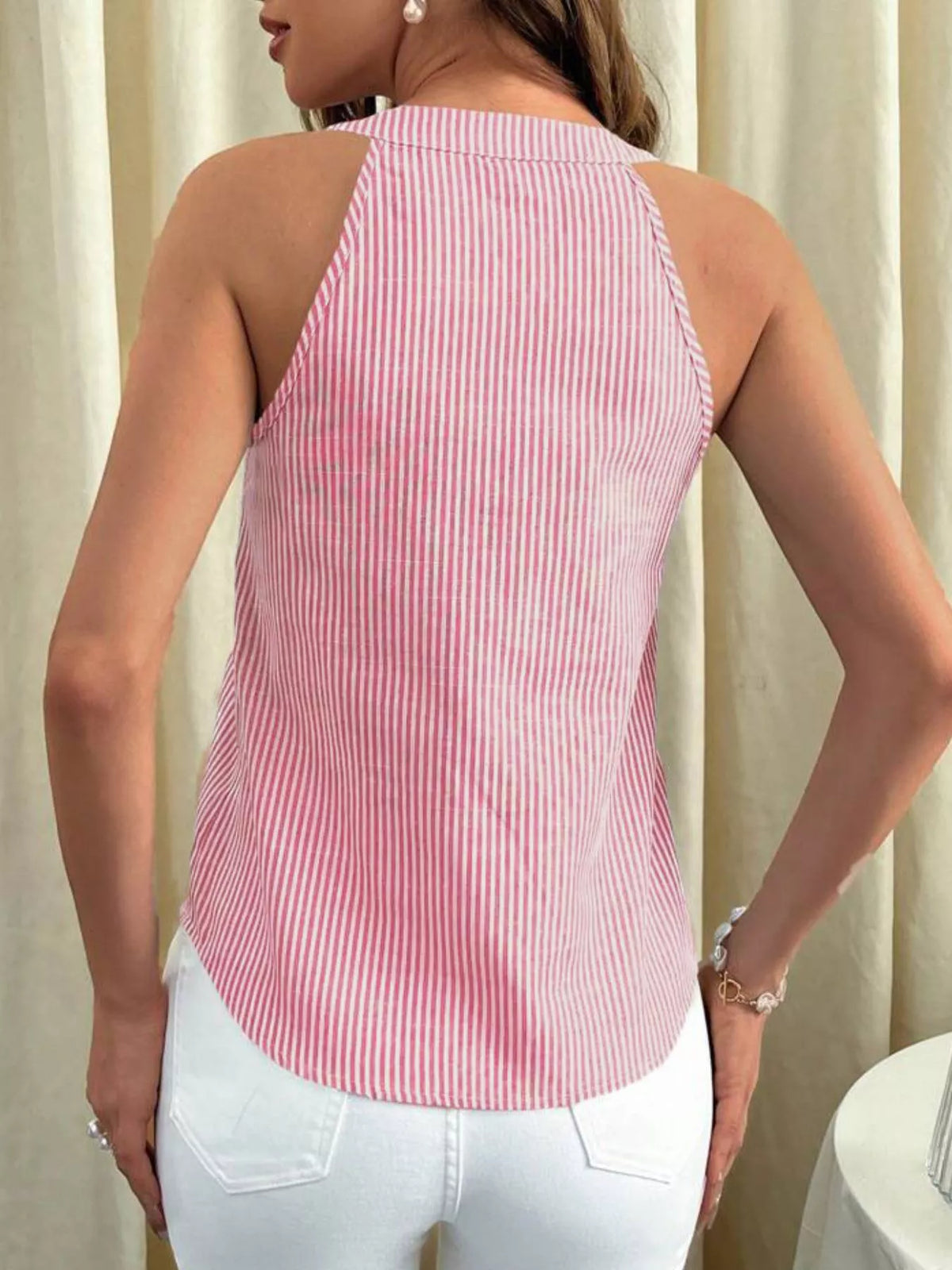 Striped Button Front Tank-Free Shipping - aurelia-clothing-8955