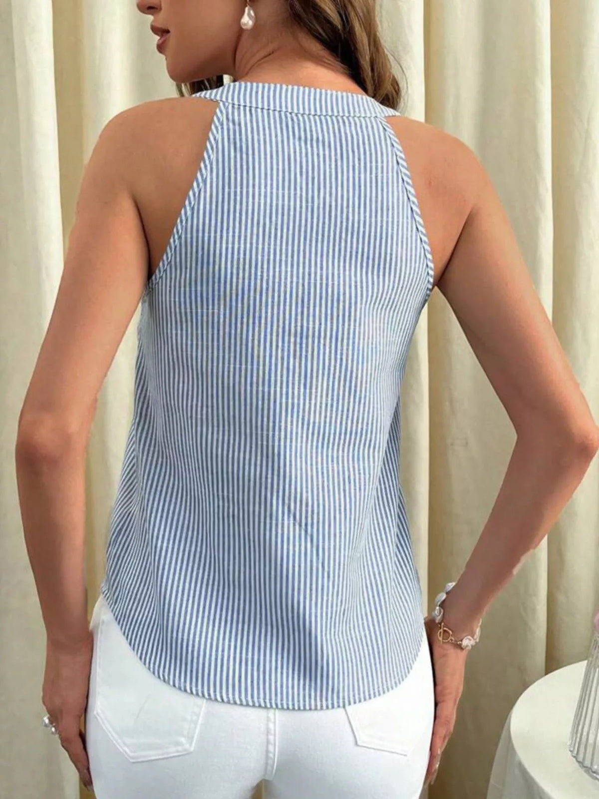 Striped Button Front Tank-Free Shipping - aurelia-clothing-8955