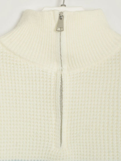 Striped Half Zip Long Sleeve Sweater - aurelia-clothing-8955