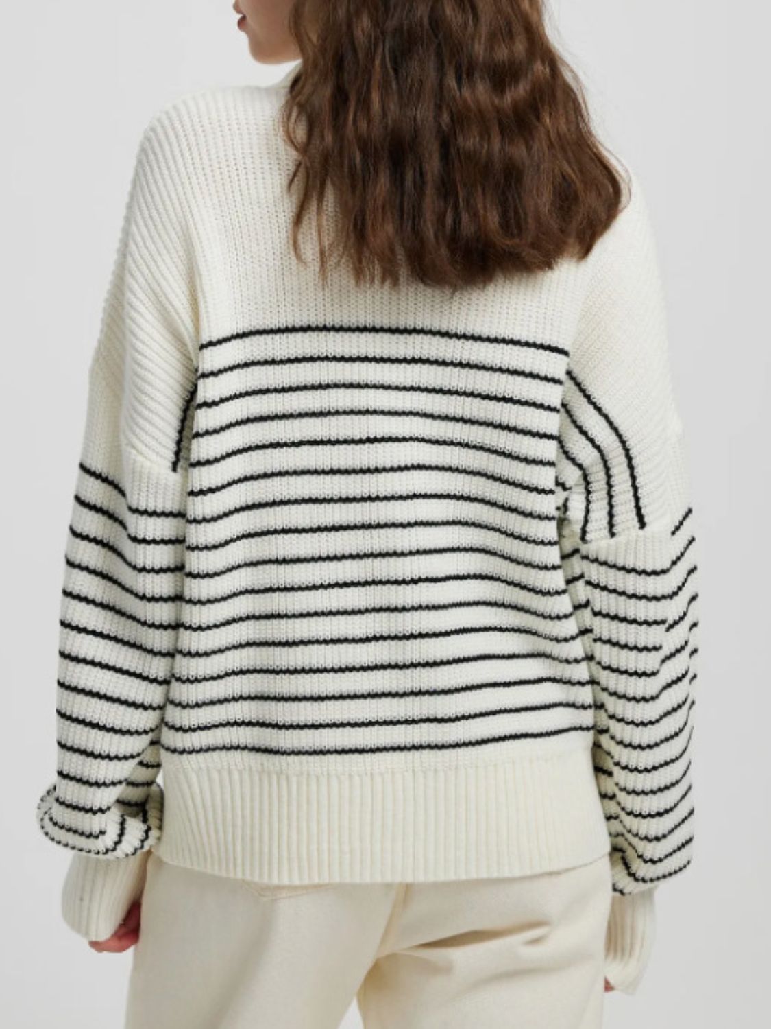 Striped Half Zip Long Sleeve Sweater - aurelia-clothing-8955
