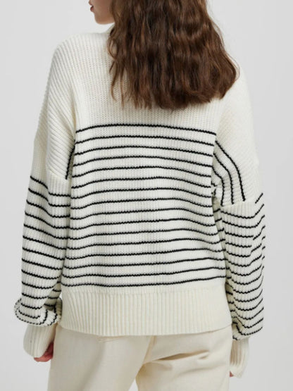 Striped Half Zip Long Sleeve Sweater - aurelia-clothing-8955