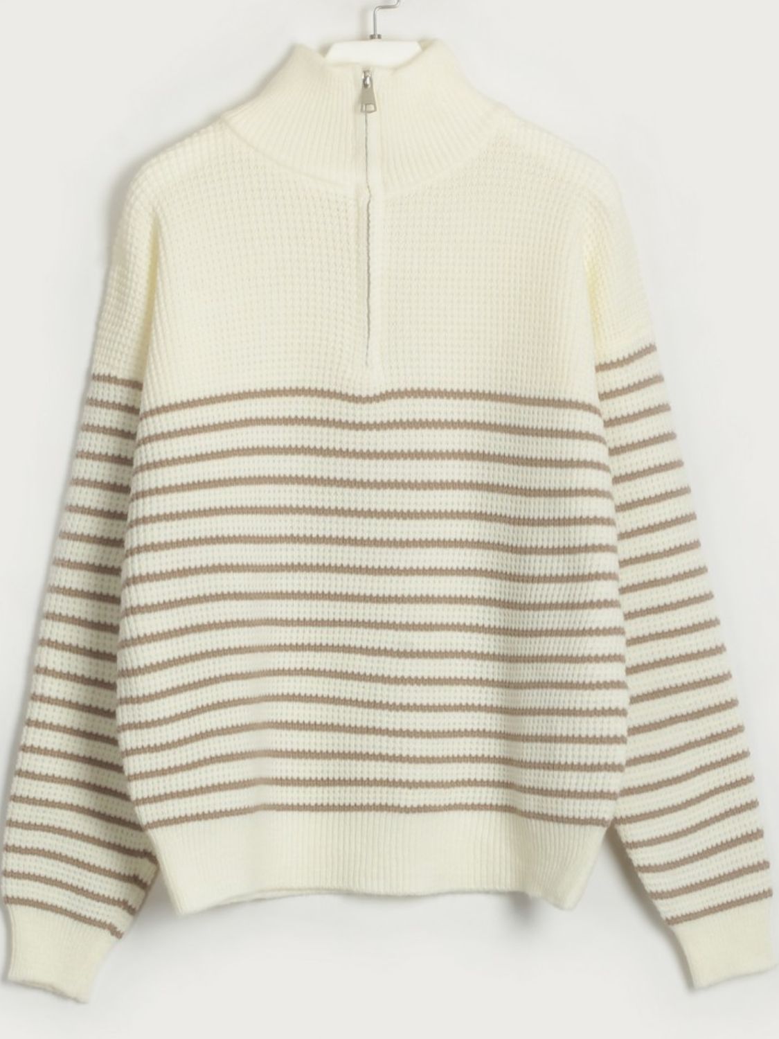 Striped Half Zip Long Sleeve Sweater - aurelia-clothing-8955