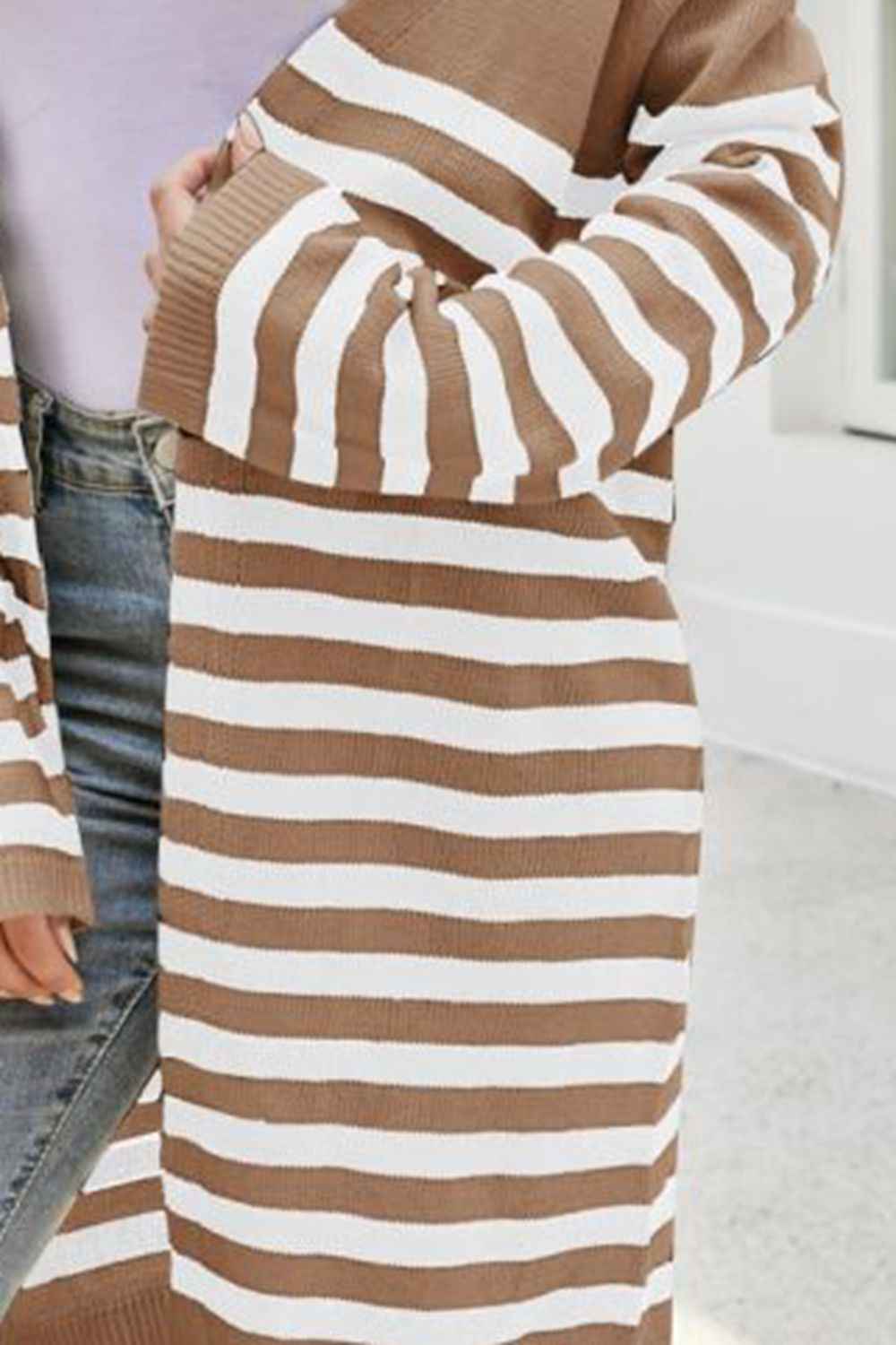 Striped Open Front Longline Cardigan - aurelia-clothing-8955