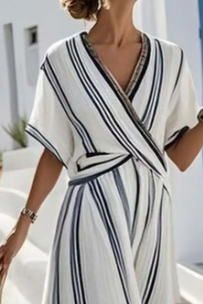 Striped Wrap Half Sleeve Maxi Dress-Free Shipping - aurelia-clothing-8955