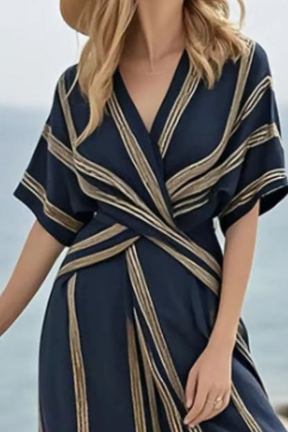 Striped Wrap Half Sleeve Maxi Dress-Free Shipping - aurelia-clothing-8955