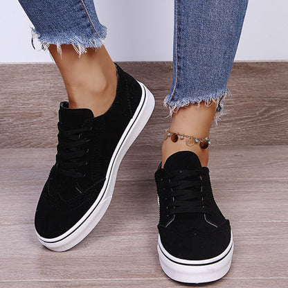 Suede Lace-Up Flat Sneakers - Aurelia Clothing