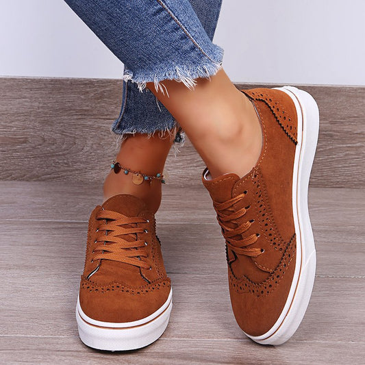 Suede Lace-Up Flat Sneakers - aurelia-clothing-8955