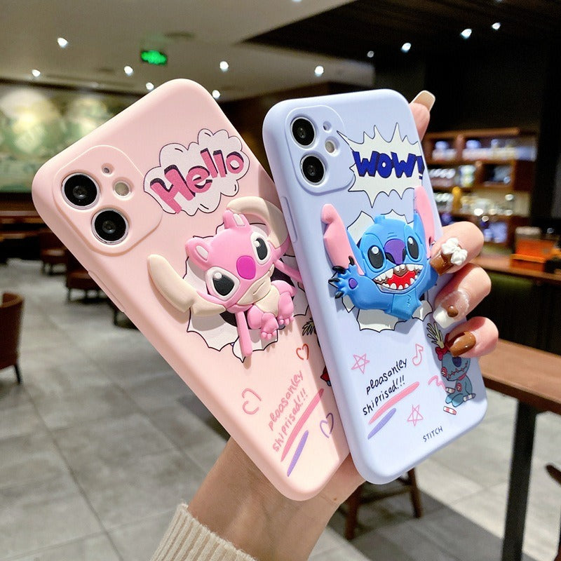 Suitable for iphone13 painted cartoon mobile phone case Apple 14promax Stitch is cute - Free Shipping - aurelia-clothing-8955