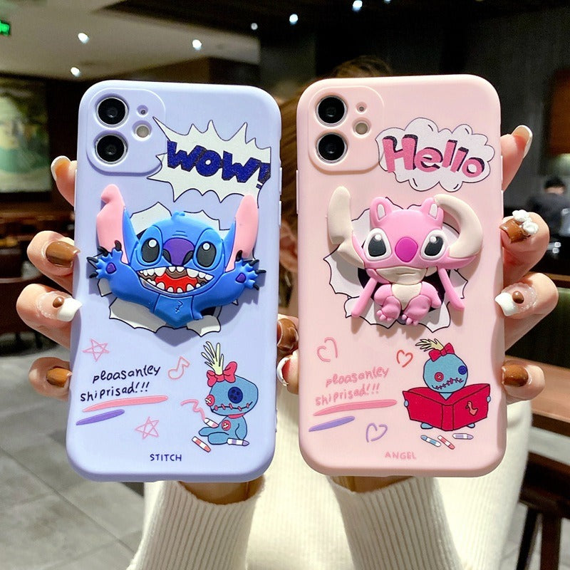 Suitable for iphone13 painted cartoon mobile phone case Apple 14promax Stitch is cute - Free Shipping - aurelia-clothing-8955