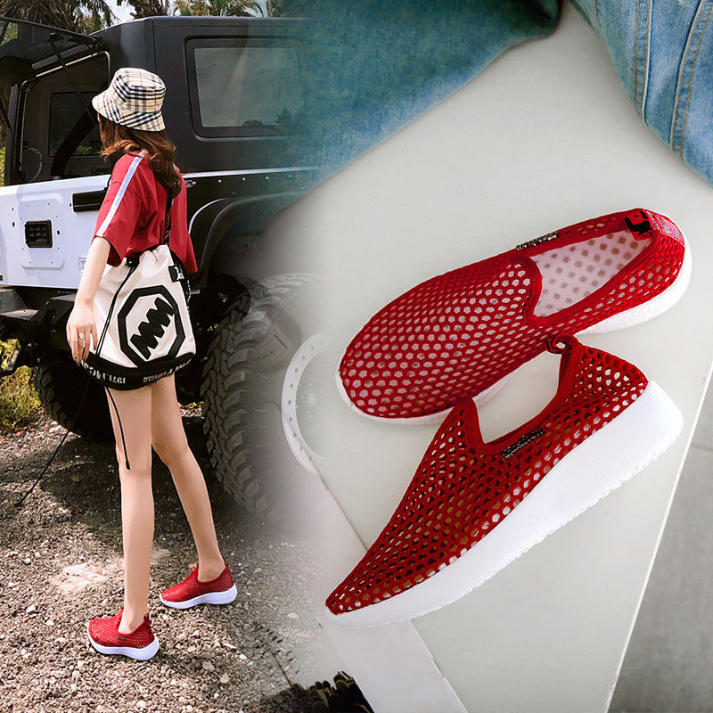 Summer Breathable Hollow Mesh Single Shoes Light Sports Shoes Womens Large Size Lazy Slip-On Casual Running Shoes - Free Shipping - aurelia-clothing-8955
