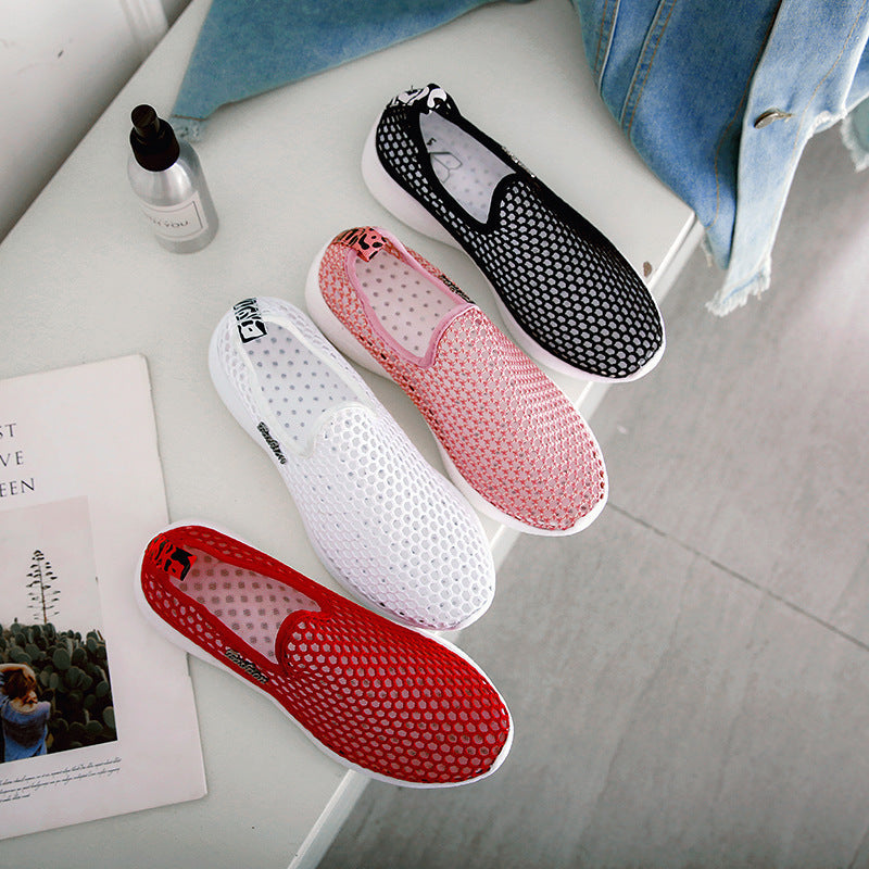Summer Breathable Hollow Mesh Single Shoes Light Sports Shoes Womens Large Size Lazy Slip-On Casual Running Shoes - Free Shipping - aurelia-clothing-8955
