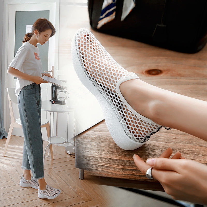 Summer Breathable Hollow Mesh Single Shoes Light Sports Shoes Womens Large Size Lazy Slip-On Casual Running Shoes - Free Shipping - aurelia-clothing-8955