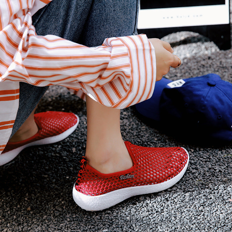 Summer Breathable Hollow Mesh Single Shoes Light Sports Shoes Womens Large Size Lazy Slip-On Casual Running Shoes - Free Shipping - aurelia-clothing-8955