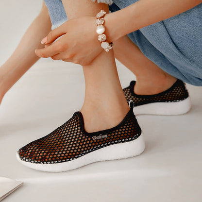 Summer Breathable Hollow Mesh Single Shoes Light Sports Shoes Womens Large Size Lazy Slip-On Casual Running Shoes - Free Shipping - aurelia-clothing-8955