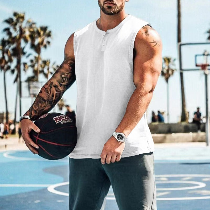 Summer Mens Youth Sports Basketball Tank Top Large Round Neck Button up Sleeveless T shirt Mens Sweetheart - Free Shipping - aurelia-clothing-8955