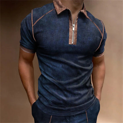 Summer New Men Polo Shirt Short Sleeve Color Matching Zipper T-Shirt Top - Free Shipping - aurelia-clothing-8955