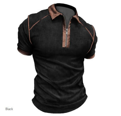 Summer New Men Polo Shirt Short Sleeve Color Matching Zipper T-Shirt Top - Free Shipping - aurelia-clothing-8955