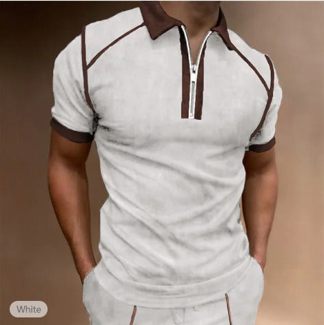 Summer New Men Polo Shirt Short Sleeve Color Matching Zipper T-Shirt Top - Free Shipping - aurelia-clothing-8955