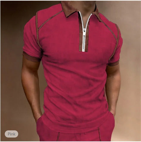 Summer New Men Polo Shirt Short Sleeve Color Matching Zipper T-Shirt Top - Free Shipping - aurelia-clothing-8955