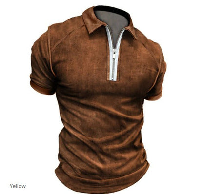 Summer New Men Polo Shirt Short Sleeve Color Matching Zipper T-Shirt Top - Free Shipping - aurelia-clothing-8955