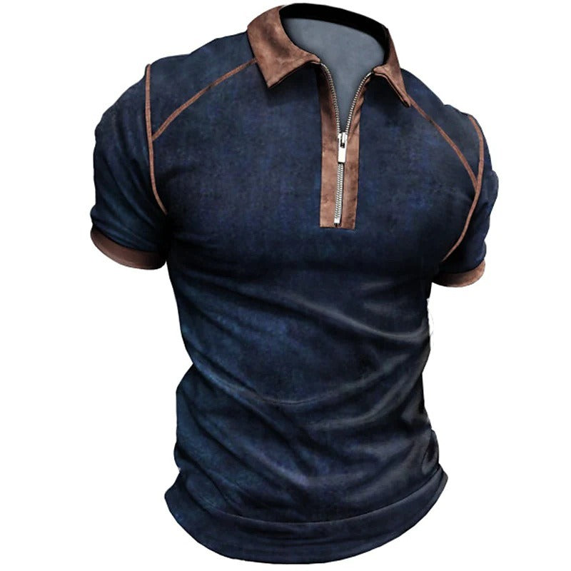 Summer New Men Polo Shirt Short Sleeve Color Matching Zipper T-Shirt Top - Free Shipping - aurelia-clothing-8955