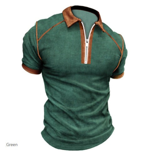 Summer New Men Polo Shirt Short Sleeve Color Matching Zipper T-Shirt Top - Free Shipping - aurelia-clothing-8955
